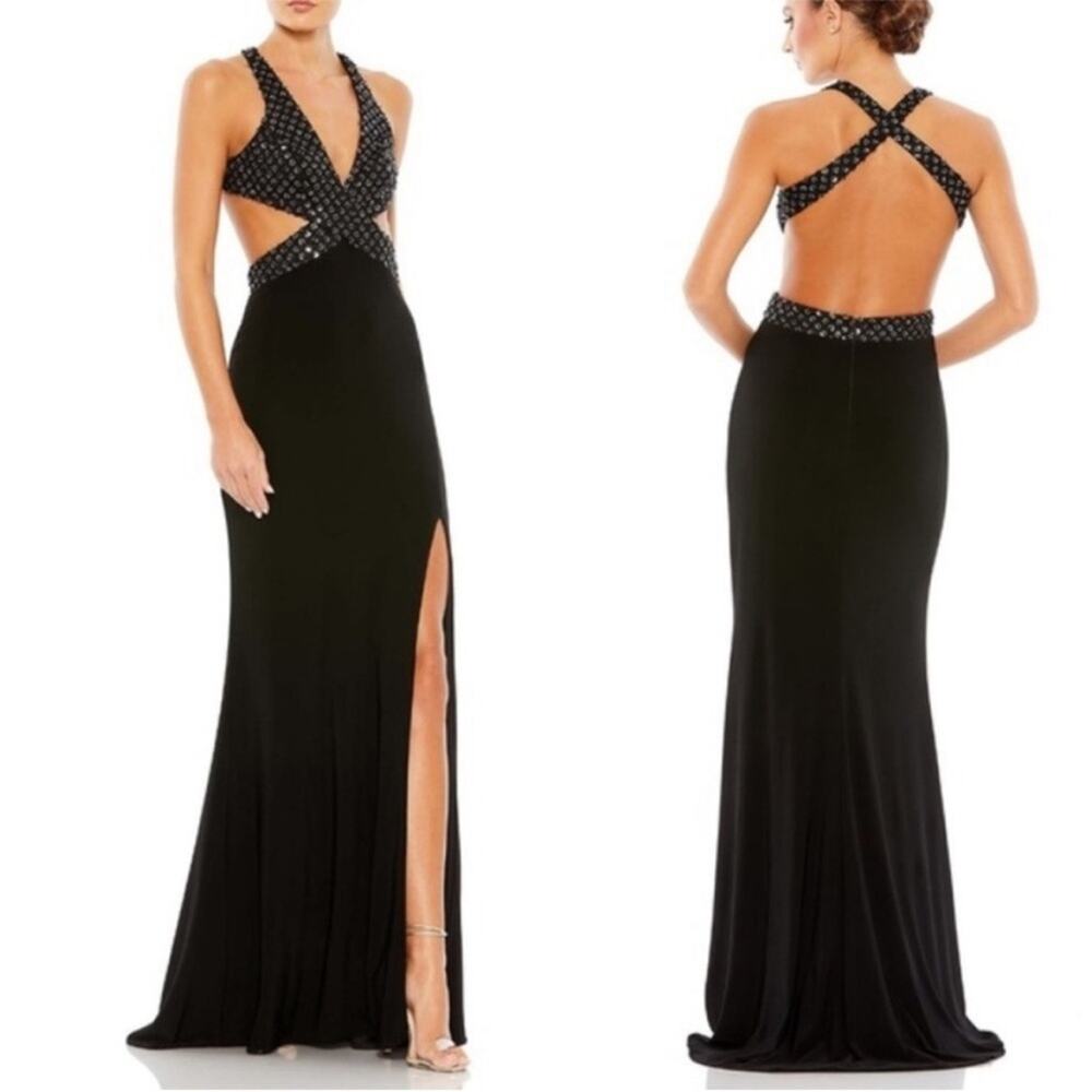 Mac Duggal Black Gown with Silver Detailing
